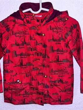 Kids Red City-Print Hooded Rain Jacket